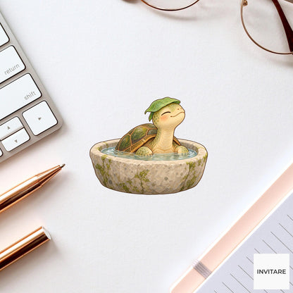 Turtle Bath Vinyl Sticker, Oval Stone Bath, Cozy Animal Spa Decal, Slow Living Gift