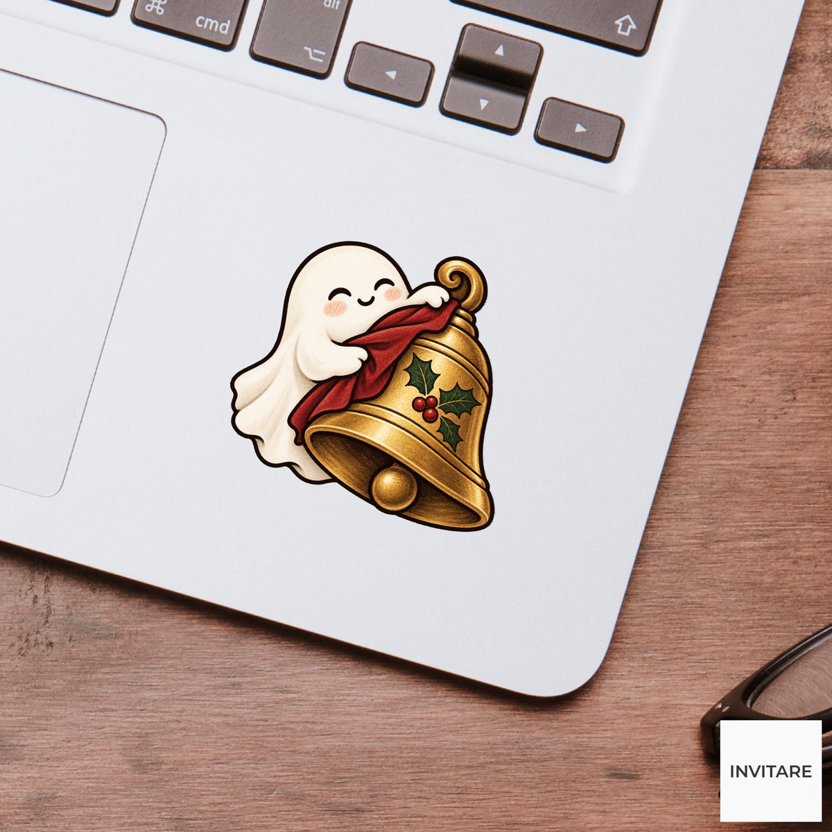 Christmas Bell Polisher Ghost Vinyl Sticker, Cozy Christmas Chore, Festive Ghost Decal