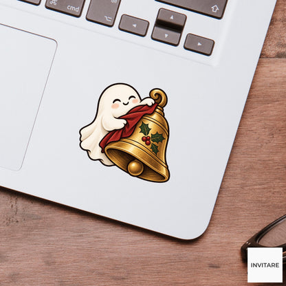 Christmas Bell Polisher Ghost Vinyl Sticker, Cozy Christmas Chore, Festive Ghost Decal