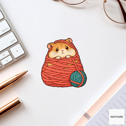 Hamster Yarn Cocoon Vinyl Sticker, Funny Craft Mishap, Cute Animal Decal, Maker Gift