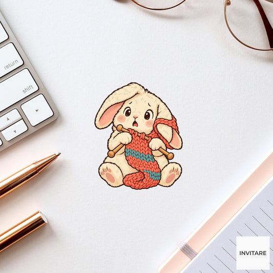 Rabbit Backwards Knitting Vinyl Sticker, Funny Craft Mishap, Cute Animal Decal, Maker Gift