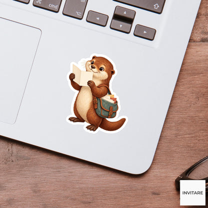 Otter Reading an Open Letter Vinyl Sticker, Vintage Post Office Art