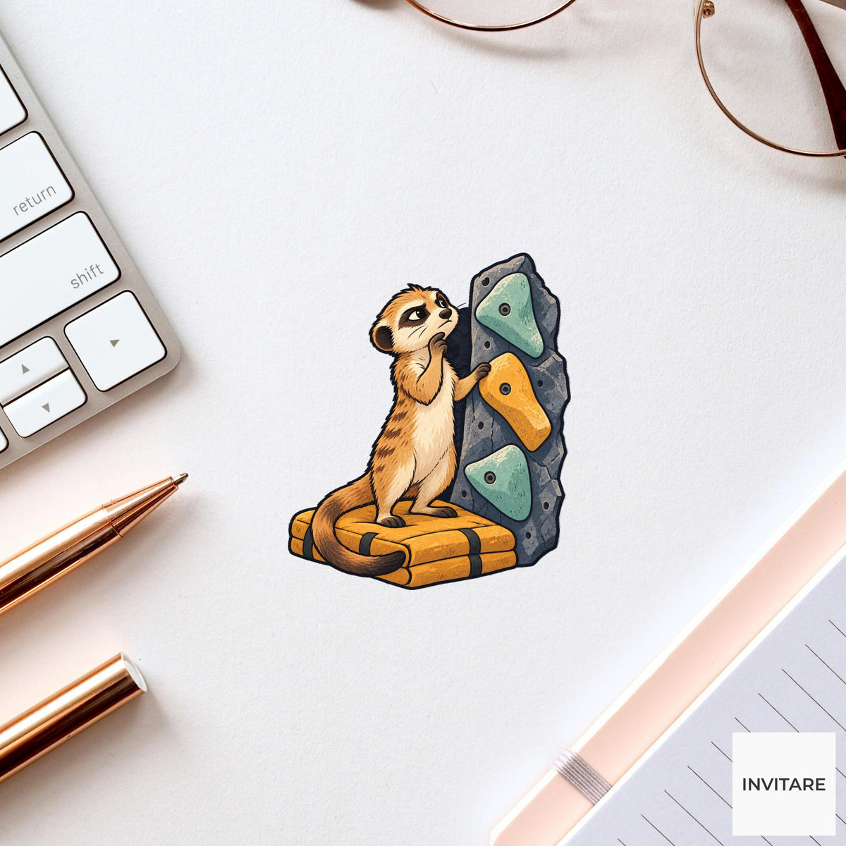 Meerkat Route-Reading Perch Vinyl Sticker, Funny Climbing Animal, Boulder Lover Gift