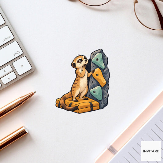 Meerkat Route-Reading Perch Vinyl Sticker, Funny Climbing Animal, Boulder Lover Gift