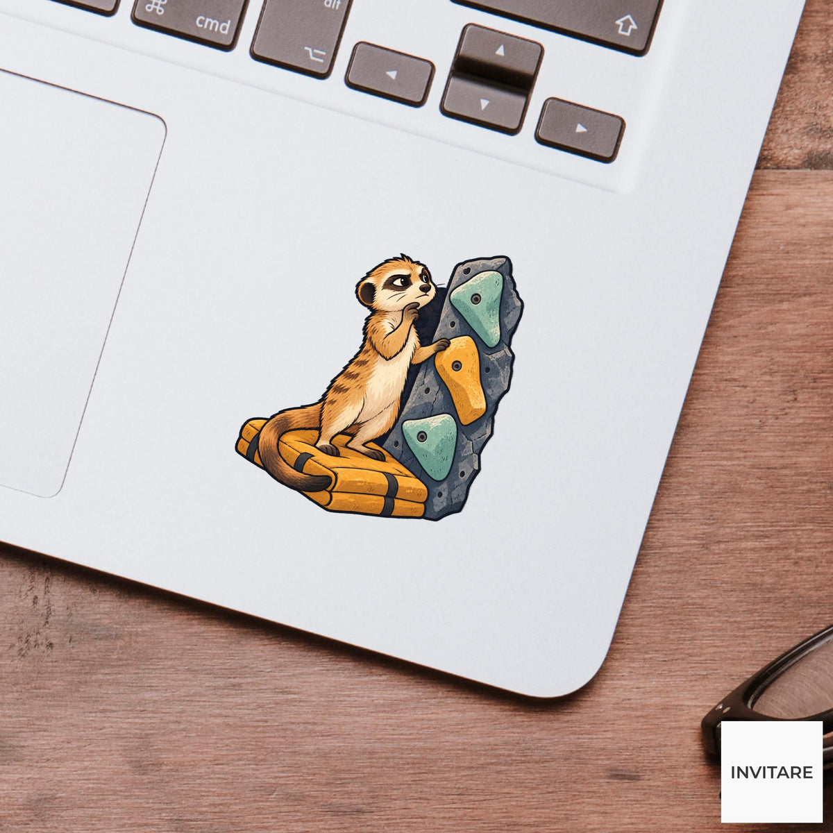 Meerkat Route-Reading Perch Vinyl Sticker, Funny Climbing Animal, Boulder Lover Gift