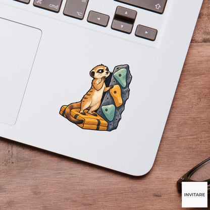 Meerkat Route-Reading Perch Vinyl Sticker, Funny Climbing Animal, Boulder Lover Gift