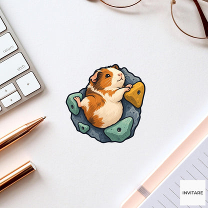 Guinea Pig Heel-Hook Loaf Vinyl Sticker, Funny Climbing Animal, Boulder Lover Gift