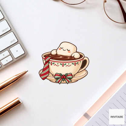Marshmallow Off Duty Vinyl Sticker, Christmas Cocoa Teacup Relaxation