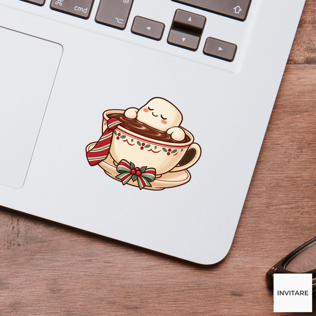 Marshmallow Off Duty Vinyl Sticker, Christmas Cocoa Teacup Relaxation