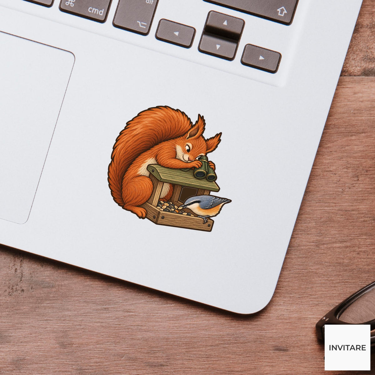 Squirrel Feeder Stakeout Vinyl Sticker, Birdwatching Animal Decal, Birder Gift