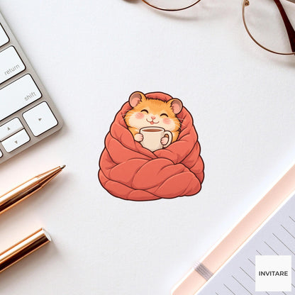 Hamster Blanket Burrito Vinyl Sticker, Cozy Homebody Animal Decal, Introvert Gift