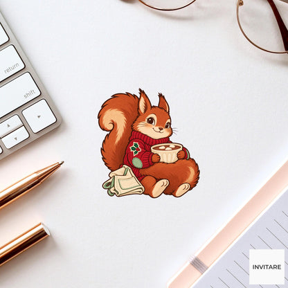 Squirrel Tail Blanket Vinyl Sticker, Christmas Cocoa After Work Cozy Time
