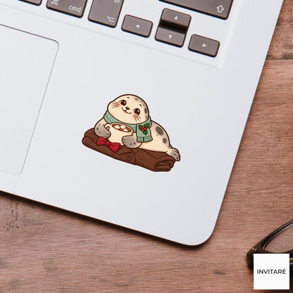 Seal Cocoa Belly Rest Vinyl Sticker, Christmas Hot Chocolate After a Long Shift