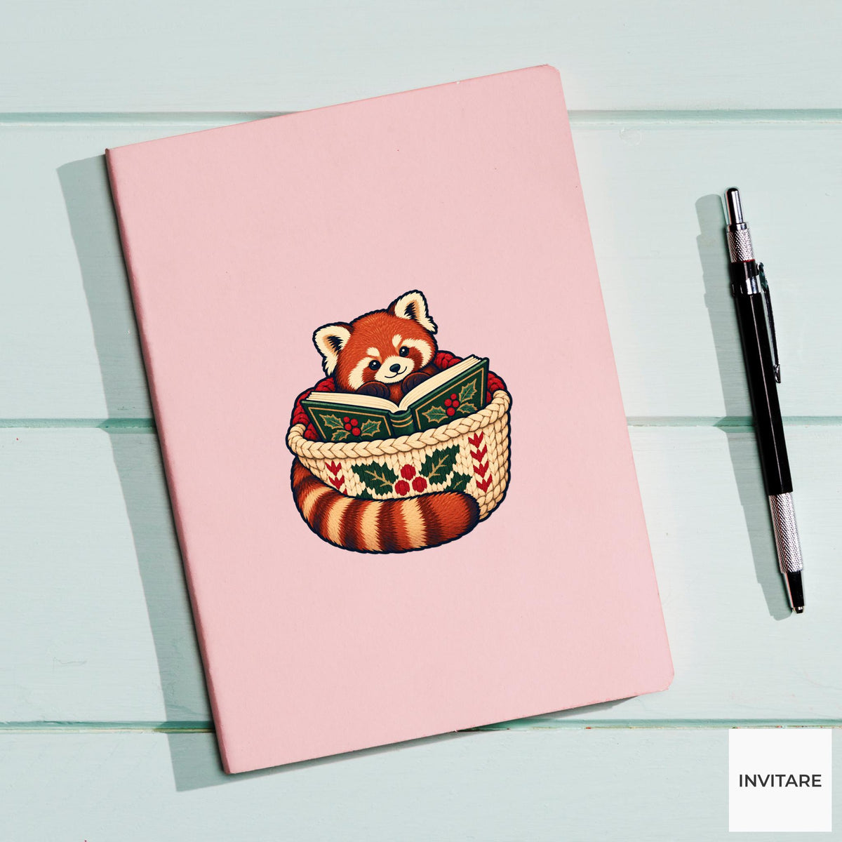 Red Panda Chapter Nest Vinyl Sticker, Cozy Christmas Reading Animal Decal, Book Lover Gift