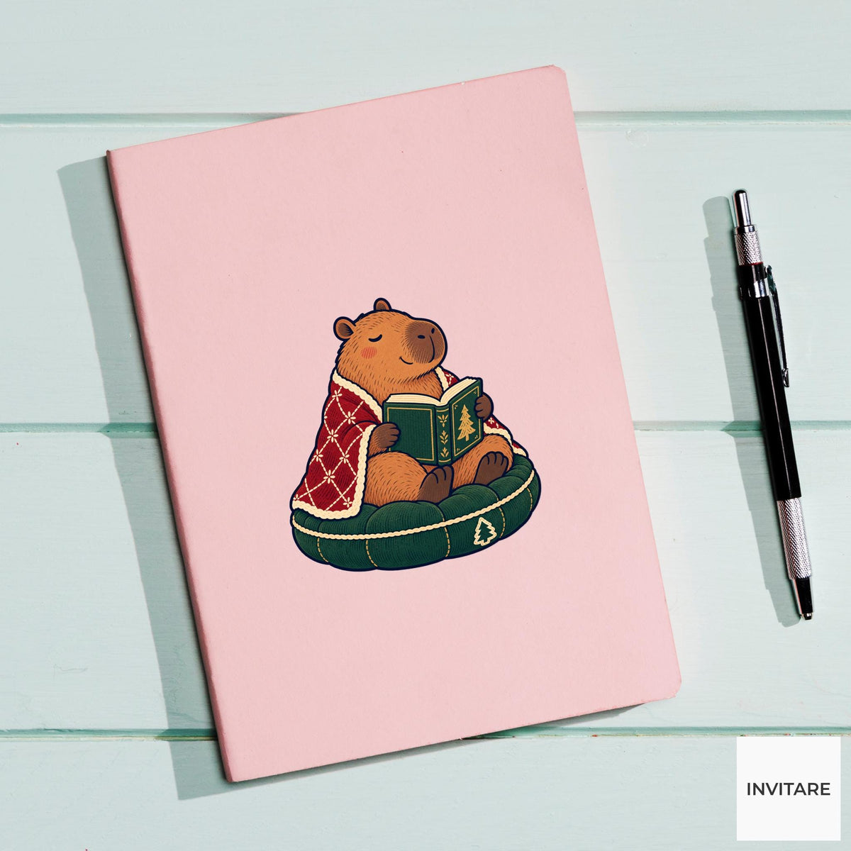 Capybara Quiet Chapter Vinyl Sticker, Cozy Christmas Reading Animal Decal, Book Lover Gift