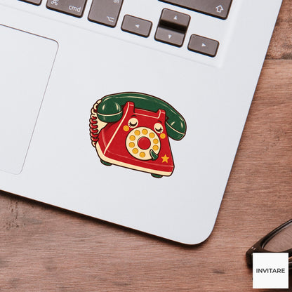 Christmas Toy Telephone Vinyl Sticker, Retro Rotary Phone