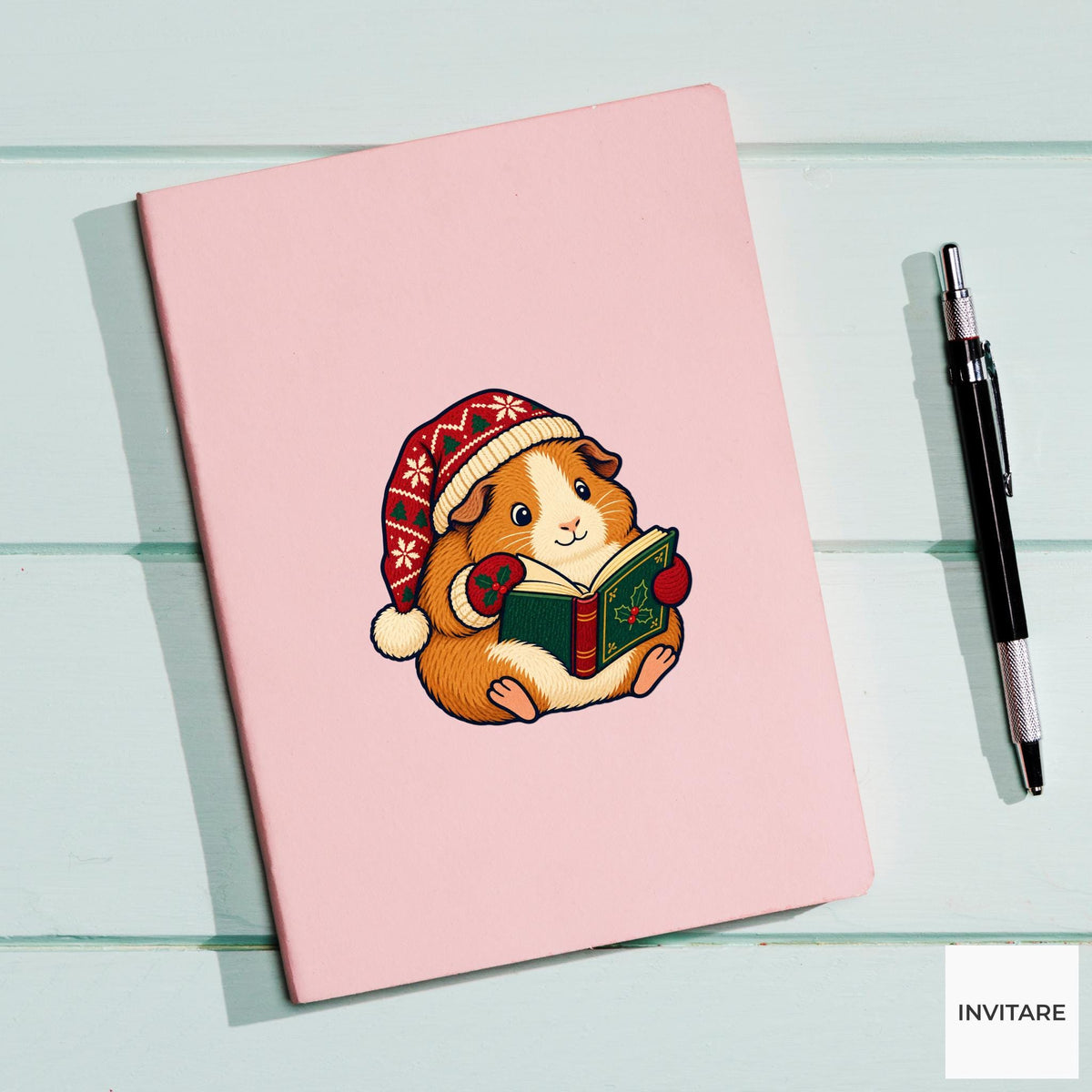 Guinea Pig Page Turner Vinyl Sticker, Cozy Christmas Reading Animal Decal, Book Lover Gift