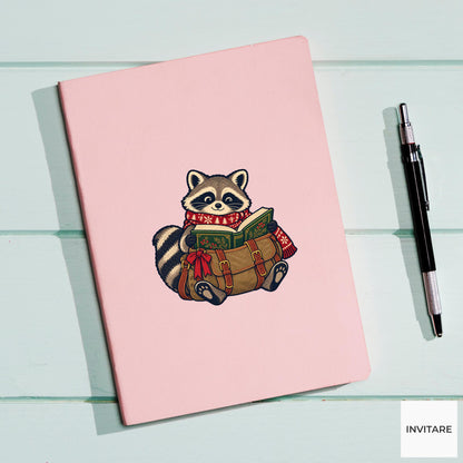 Raccoon Library Satchel Vinyl Sticker, Cozy Christmas Reading Animal Decal, Book Lover Gift