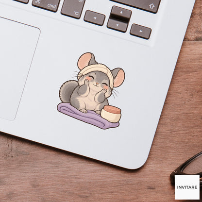 Chinchilla Face Wash Night Vinyl Sticker, Cozy Homebody Animal Decal, Introvert Gift