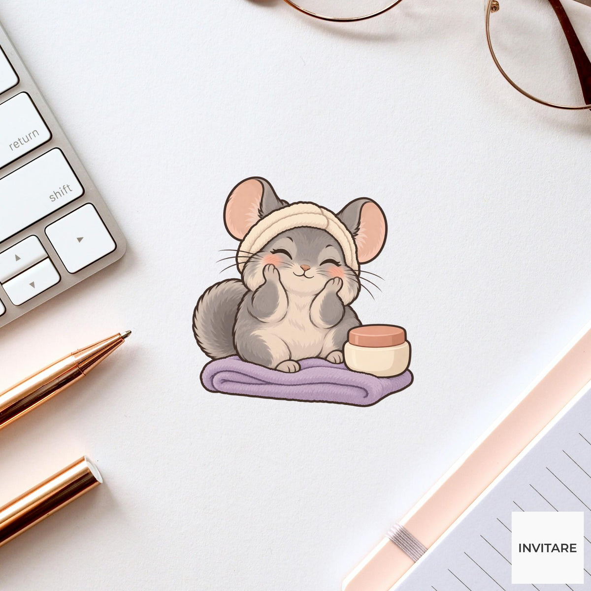 Chinchilla Face Wash Night Vinyl Sticker, Cozy Homebody Animal Decal, Introvert Gift