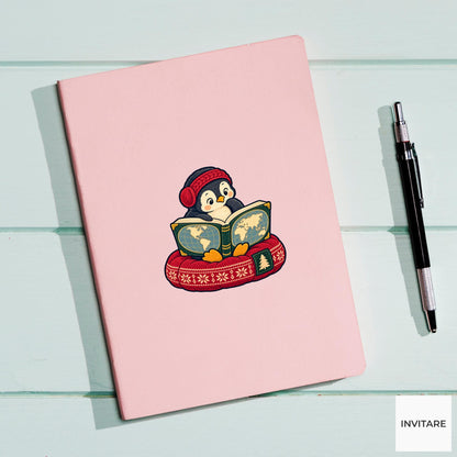 Penguin Bedtime Atlas Vinyl Sticker, Cozy Christmas Reading Animal Decal, Book Lover Gift