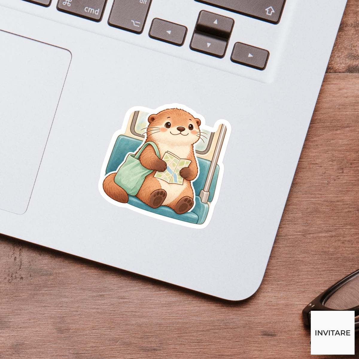 Otter Reading a Map on a Subway Seat Vinyl Sticker, Cozy Commute Decal