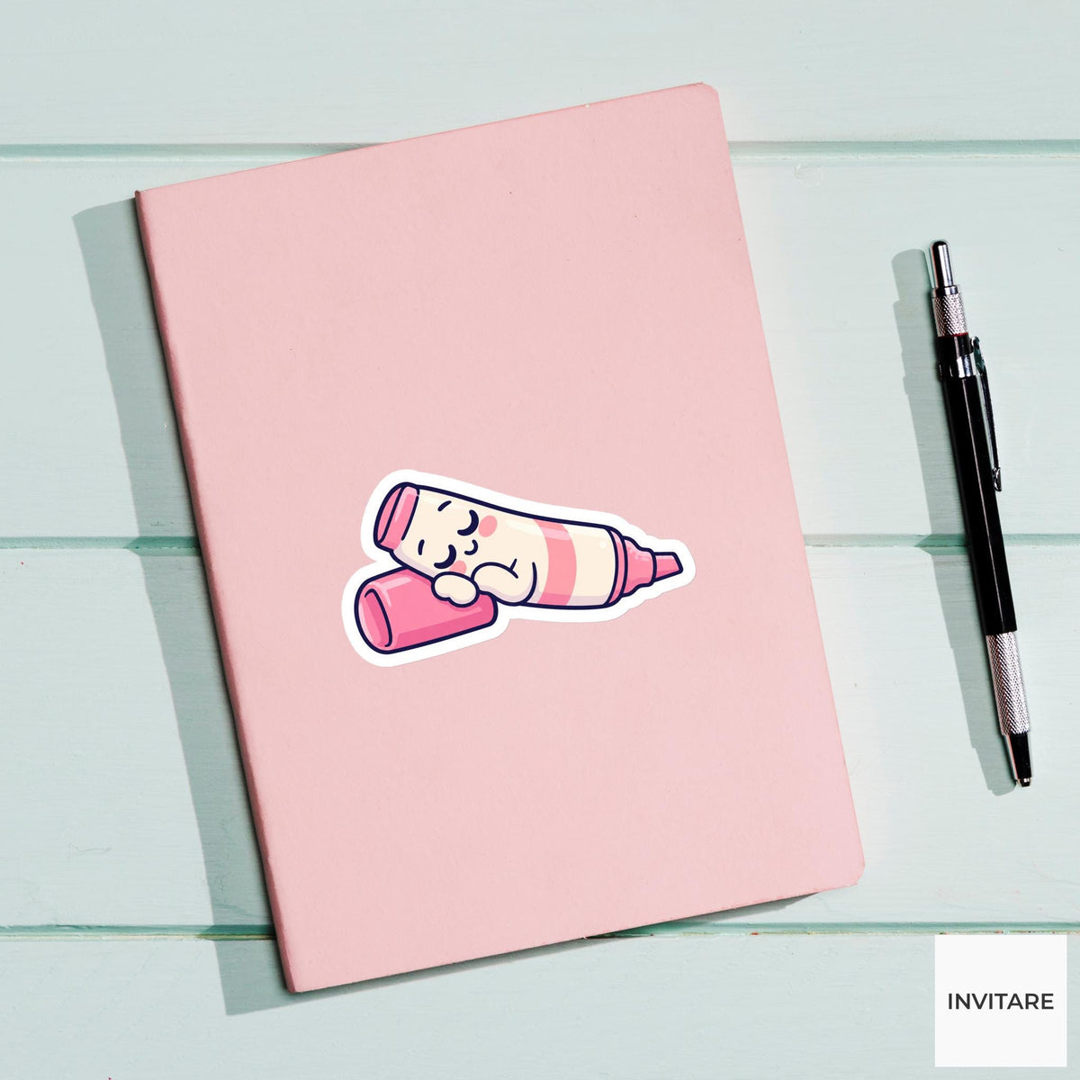 Marker Lying Asleep on Its Cap Vinyl Sticker, Funny Desk Break Decal