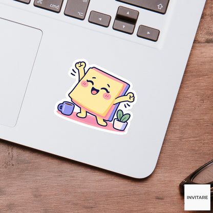 Sticky-note Pad Stretching Its Little Arms Vinyl Sticker, Funny Desk Break Decal