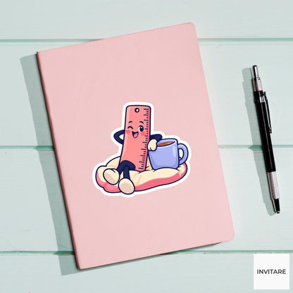 Ruler Lounges beside a Mug Vinyl Sticker, Funny Desk Break Decal