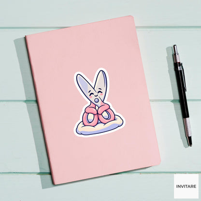 Cute Scissors Relaxing on a Cushion Vinyl Sticker, Funny Desk Break Stationery Decal