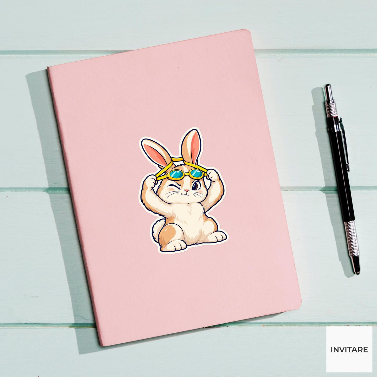 Rabbit Goggle Tune-Up Sticker, Pool Training Animal, Laptop Journal Planner Gift