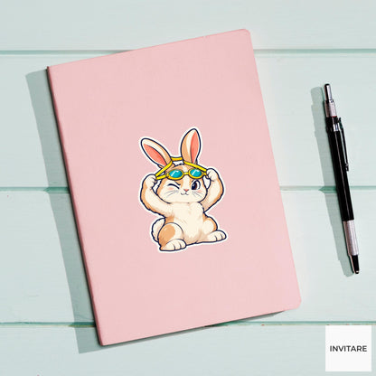 Rabbit Goggle Tune-Up Sticker, Pool Training Animal, Laptop Journal Planner Gift