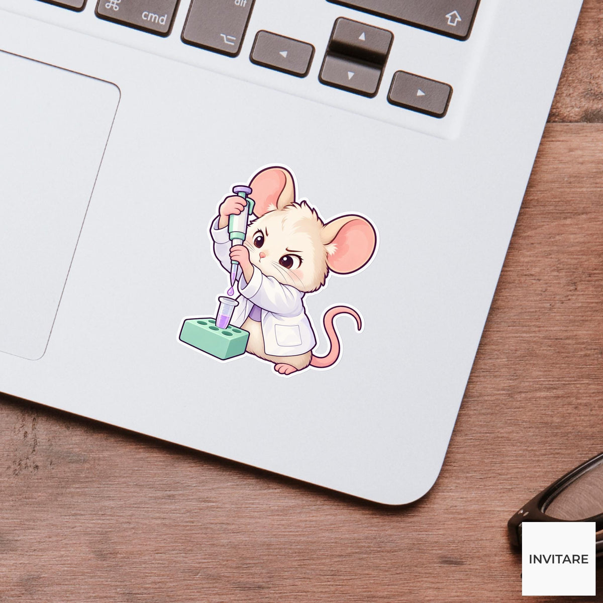 Mouse One-Drop Pipette Sticker, Science Lab Animal, Laptop Journal Planner Gift