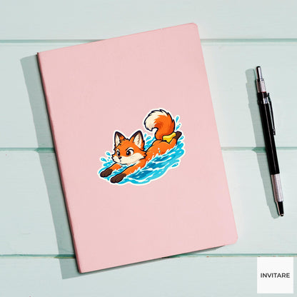 Fox Pull-Buoy Concentration Sticker, Pool Training Animal, Laptop Journal Planner Gift