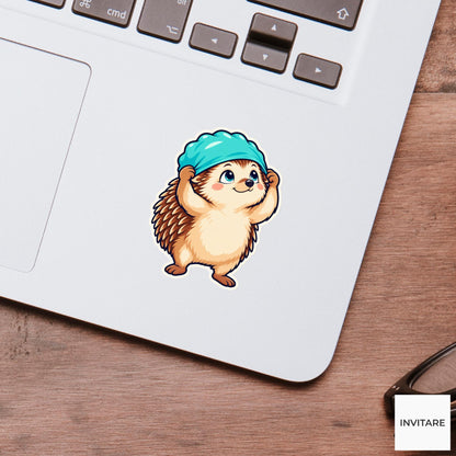 Hedgehog Cap Negotiation Sticker, Pool Training Animal, Laptop Journal Planner Gift