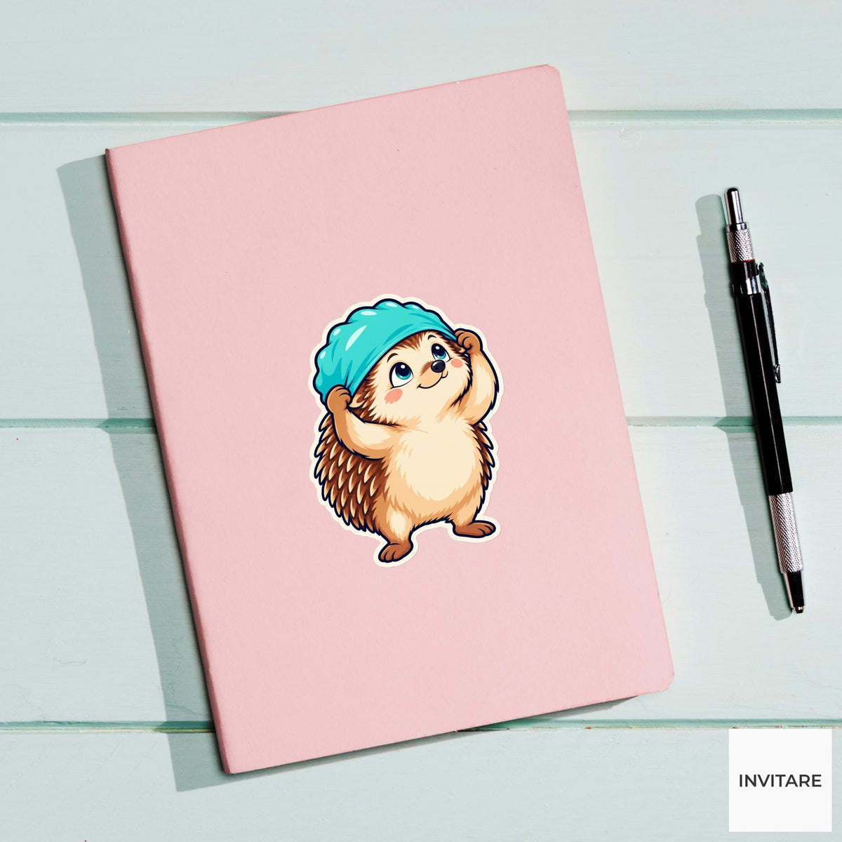 Hedgehog Cap Negotiation Sticker, Pool Training Animal, Laptop Journal Planner Gift