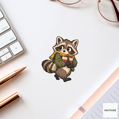 Raccoon Lunchbox Shield Sticker, Rail Commute Animal, Laptop Journal Planner Gift