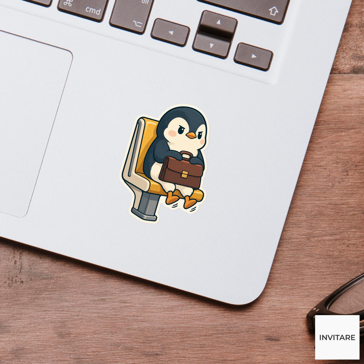 Penguin Briefcase Seat Sticker, Rail Commute Animal, Laptop Journal Planner Gift