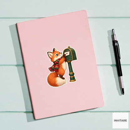 Fox Mail-Slot Reach Sticker, Christmas Gift Mail Animal, Laptop Journal Planner Gift
