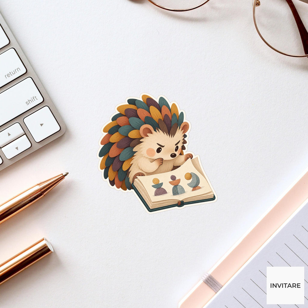 Hedgehog Sketchbook Page Turn Sticker, Museum Weekend Animal, Laptop Journal Planner Gift
