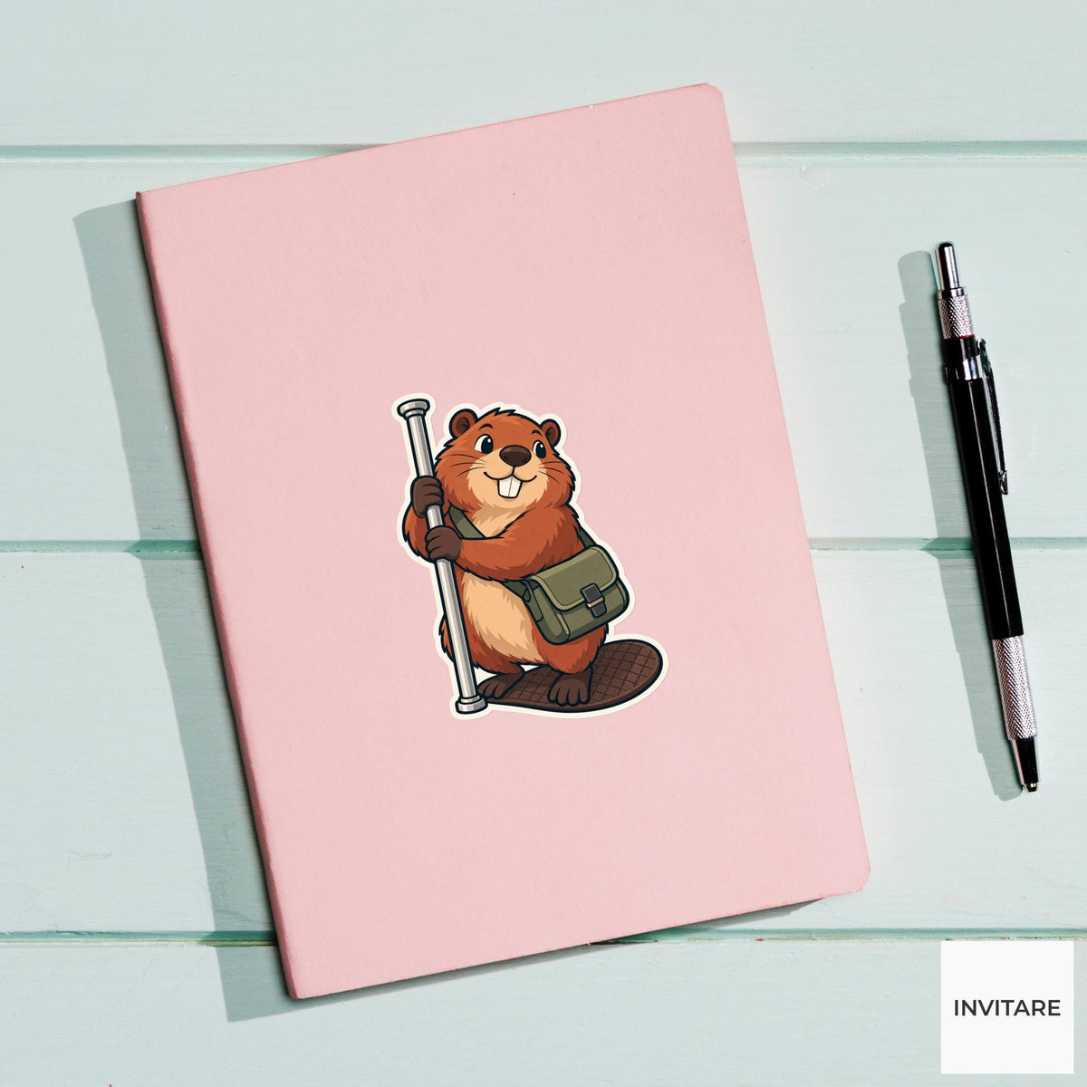 Beaver Pole-and-Tail Balance Sticker, Rail Commute Animal, Laptop Journal Planner Gift