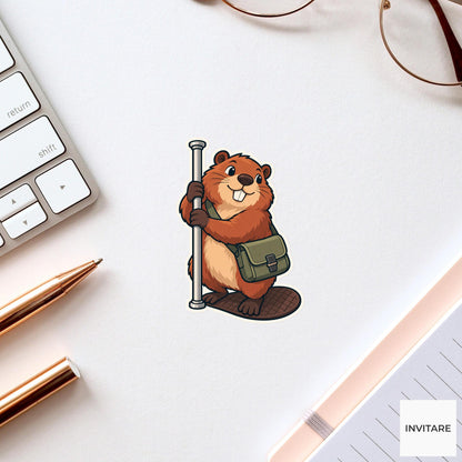 Beaver Pole-and-Tail Balance Sticker, Rail Commute Animal, Laptop Journal Planner Gift