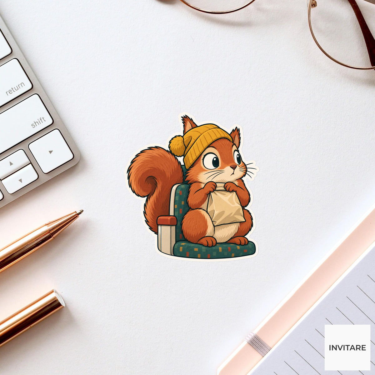 Squirrel Snackbag Clasp Sticker, Rail Commute Animal, Laptop Journal Planner Gift