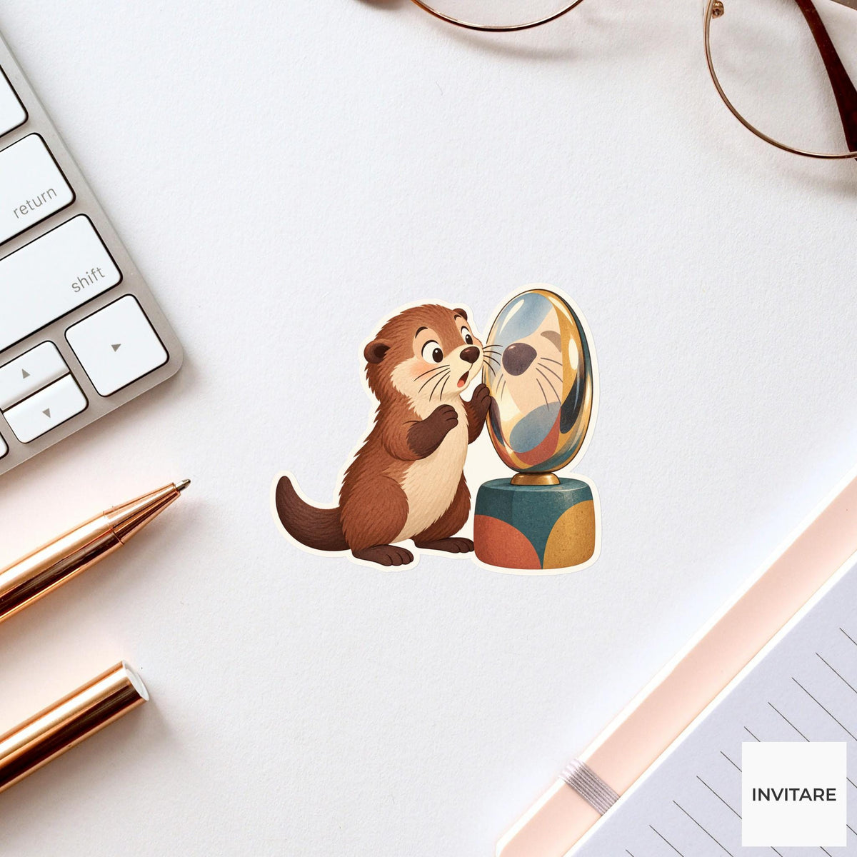 Otter Sculpture Reflection Sticker, Museum Weekend Animal, Laptop Journal Planner Gift