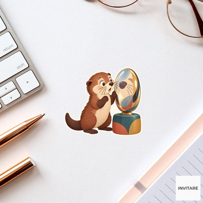 Otter Sculpture Reflection Sticker, Museum Weekend Animal, Laptop Journal Planner Gift