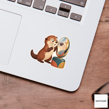 Otter Sculpture Reflection Sticker, Museum Weekend Animal, Laptop Journal Planner Gift