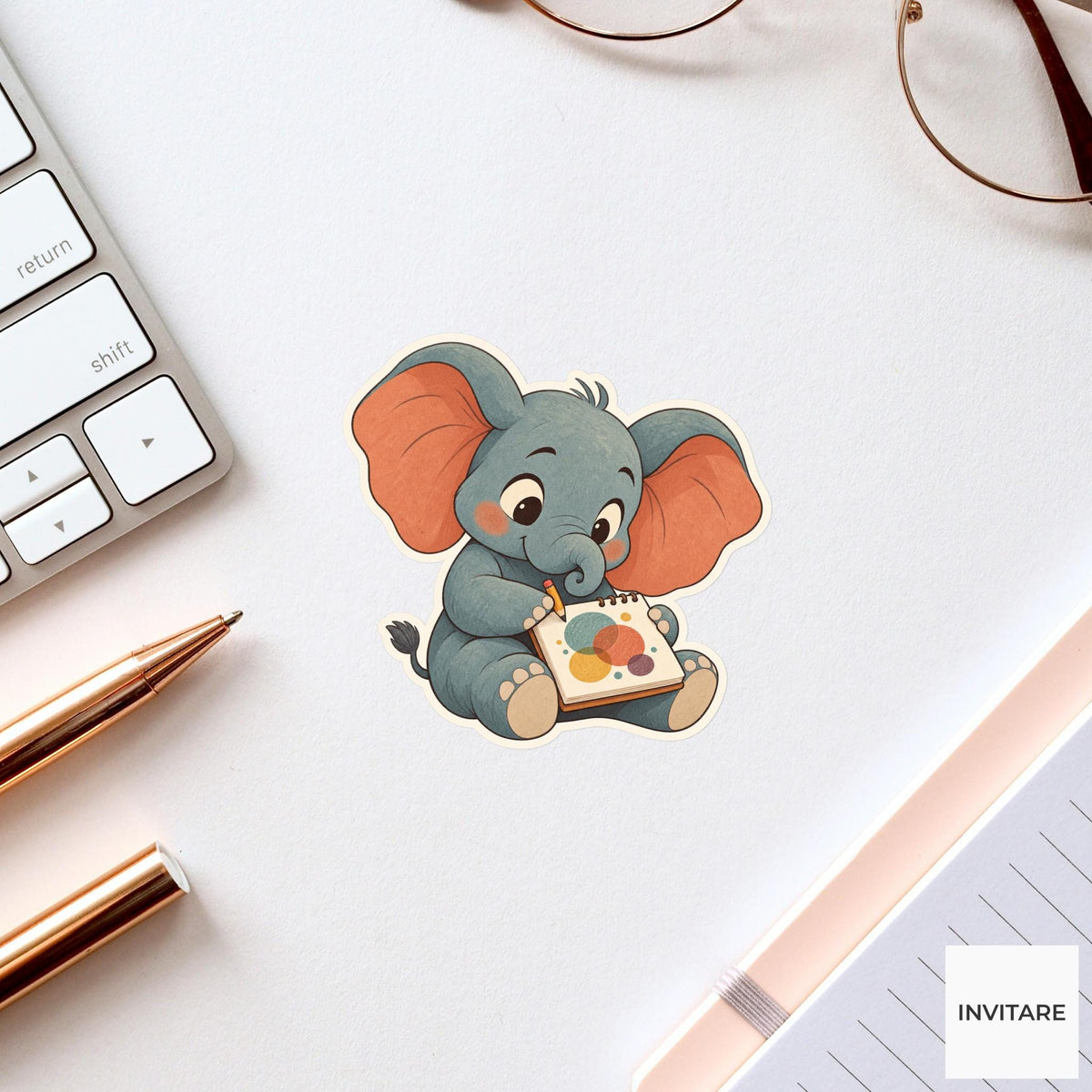 Elephant Quiet Pencil Grip Sticker, Museum Weekend Animal, Laptop Journal Planner Gift