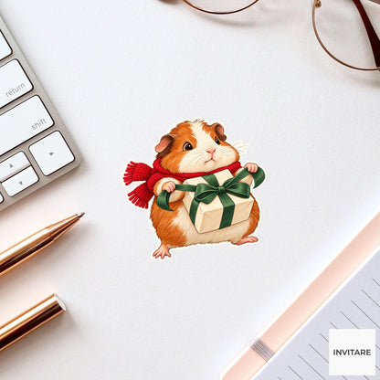 Guinea Pig Parcel-Tie Tug Sticker, Christmas Gift Mail Animal, Laptop Journal Planner Gift