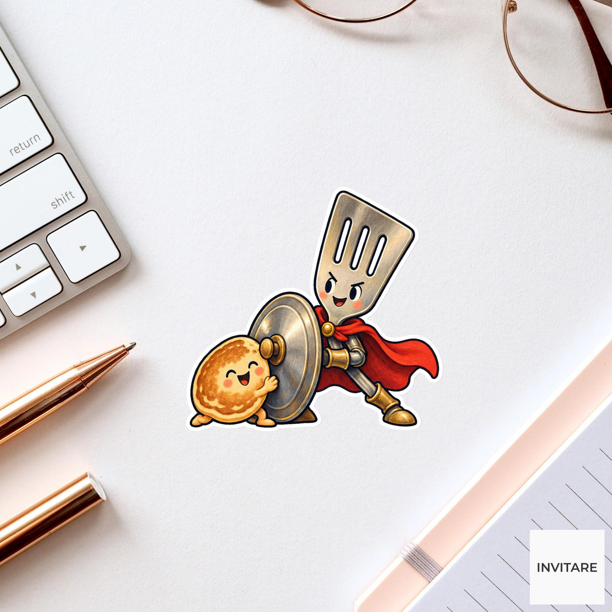 Spatula Knight Rescuing A Cookie Vinyl Sticker, Whimsical Kitchen Adventure Decal