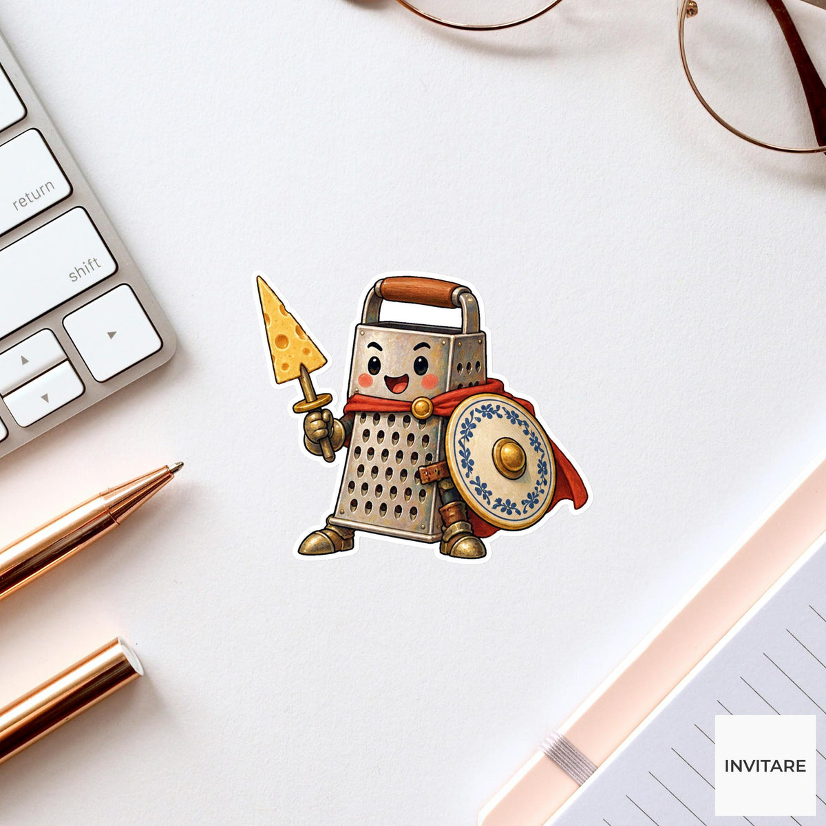 Grater Knight With Cheese Lance Vinyl Sticker, Whimsical Kitchen Adventure Decal